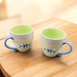 Pfaltzgraff Summer Breeze Floral Mugs with Blue and Green Accents